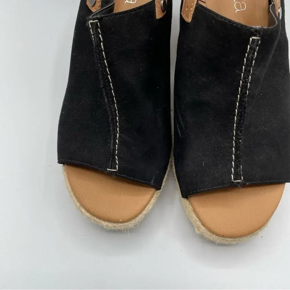Dolcetta Black Faux Suede Peep Toe Wedge Espadrille Sandals 8.5 Peep Toe Beachy